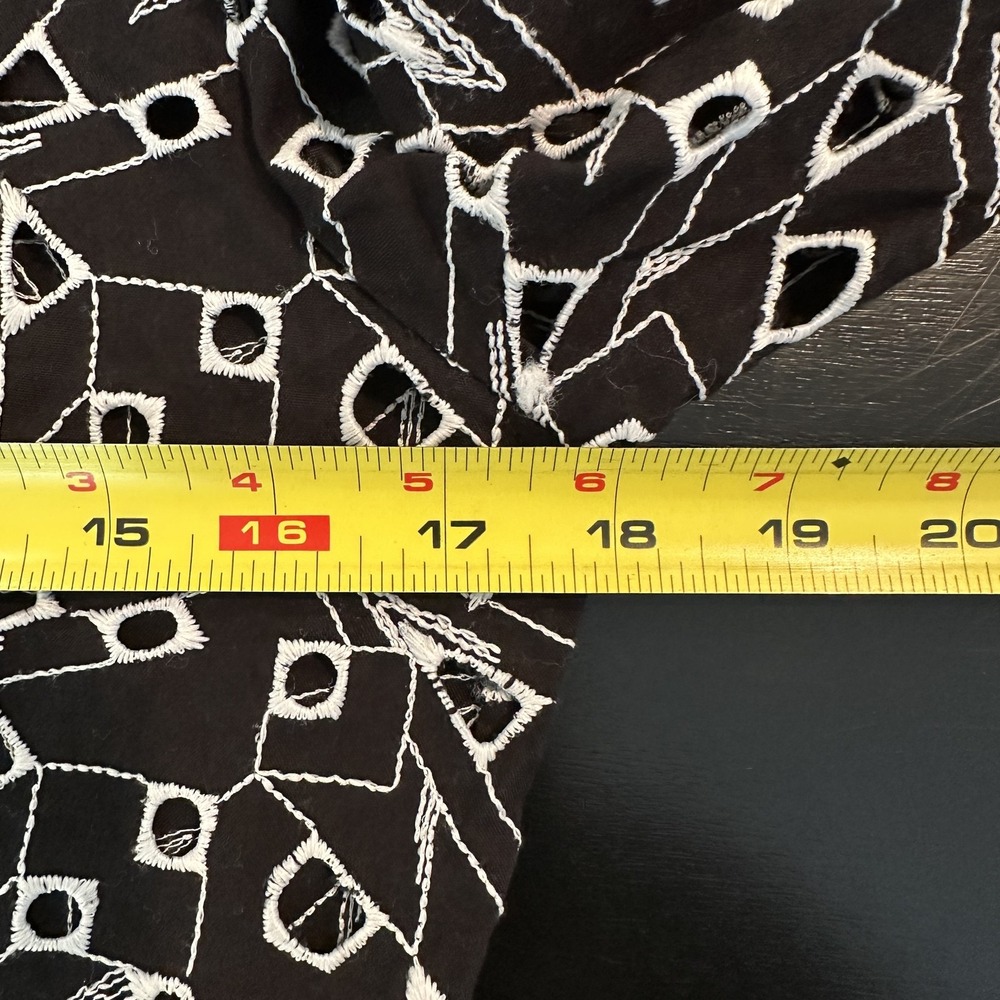 Samuel‎ Dong Shirt Womens Small Black White Sheer Embroidered Geometric Top - Picture 7 of 9